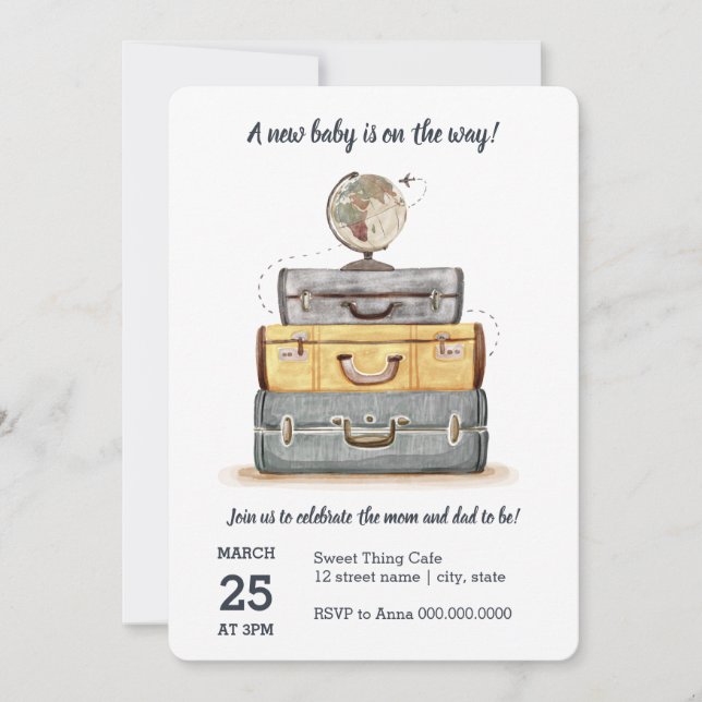 Invitation Baby shower de voyage neutre pour les femmes Invit (Devant)