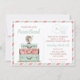Invitation Baby shower de voyage Parenthode Coral Mint