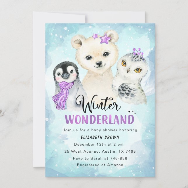 Invitation Baby shower de Winter Wonderland Girl (Devant)