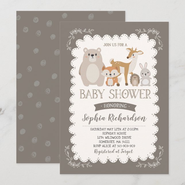 Invitation Baby shower de Woodland Showshaw (Devant / Derrière)