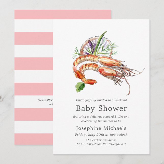 Invitation Baby shower d'ébullition minimal de l'écrevisse |  (Devant / Derrière)