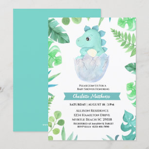 Invitation Baby shower d'éclosion de dinosaure aquarelle