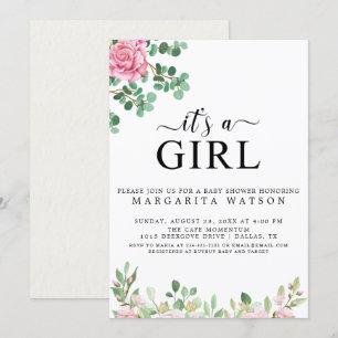 Invitation Baby shower d'écolière florale rose pâle