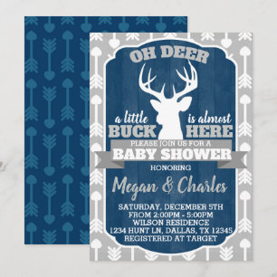 Invitation Baby shower Deer Antler Navy Grey