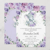 Baby shower d'éléphant adorable à fleurs mauves