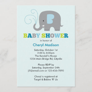 Invitation Baby shower d'éléphant - bleu