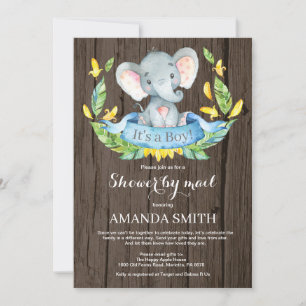 Invitation Baby shower d'éléphant de garçon rustique par cour