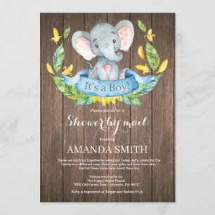 Invitation Baby shower d'éléphant de garçon rustique par cour