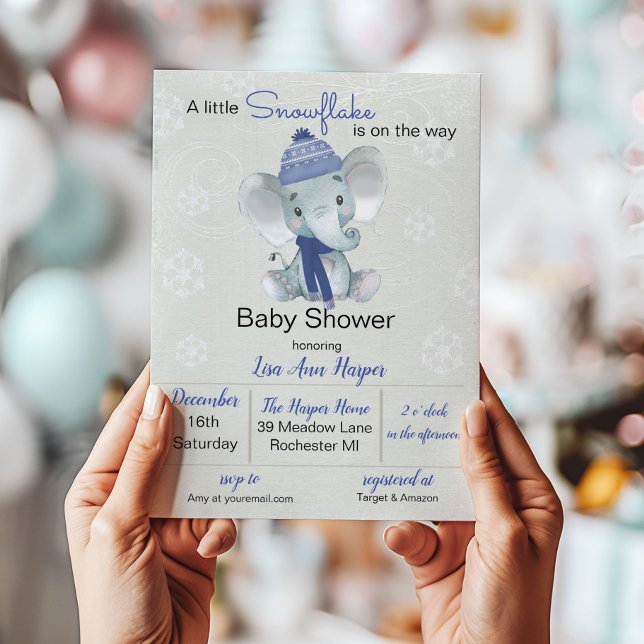 Invitation Baby shower d'éléphant d'hiver (Créateur téléchargé)