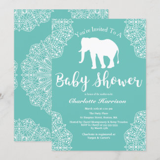 Invitation Baby shower d'éléphant élégant de Bohême Mandalas