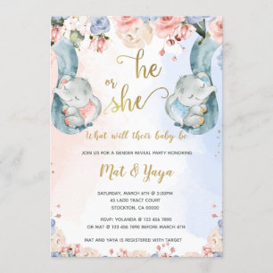 Invitation Baby shower d'éléphant floral pour le genre