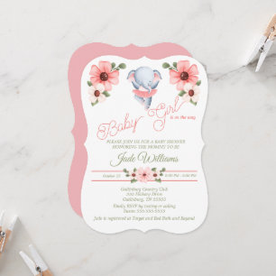 Invitation Baby shower d'éléphant Girl Ballerina