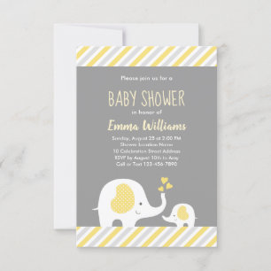 Invitation Baby shower d'éléphant gris jaune neutre