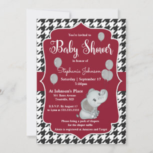 Invitation Baby shower d'éléphant Houndstooth