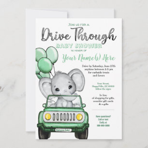 Invitation Baby shower d'éléphant neutre par voiture de monna