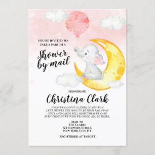 Invitation Baby shower d'éléphant par courrier Baby Girl rose