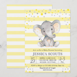 Invitation Baby shower d'éléphant Polka Neutre gris Jaune