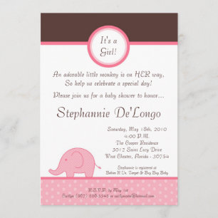 Invitation Baby shower d'éléphant pour fille rose 