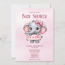 Invitation Baby shower d'éléphant rose