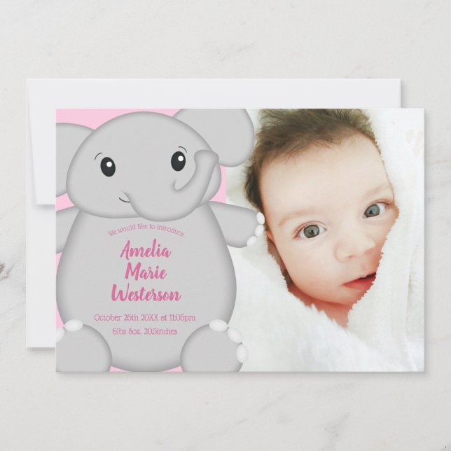 Invitation Baby shower d'éléphant rose (Devant)