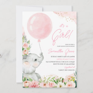Invitation Baby shower d'éléphant rose floral