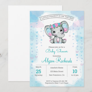 Invitation Baby shower d'éléphant turquoise violet