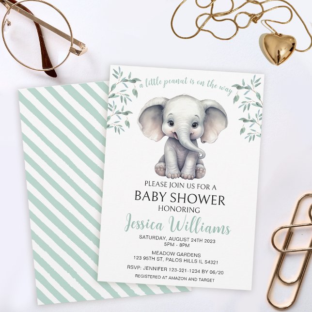 Invitation Baby shower d'éléphant vert neutre pour les femmes (Créateur téléchargé)