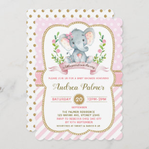 Invitation Baby shower d'éléphants de filles rose 