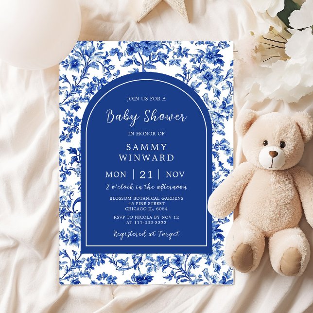 Invitation Baby shower Delft Blue Antique Chinoiserie (Créateur téléchargé)