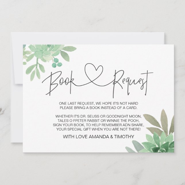 Invitation Baby shower Demande de carnet de  Succulents neutr (Devant)
