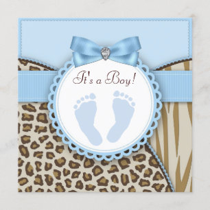 Invitation Baby shower d'empreinte bleue Brown