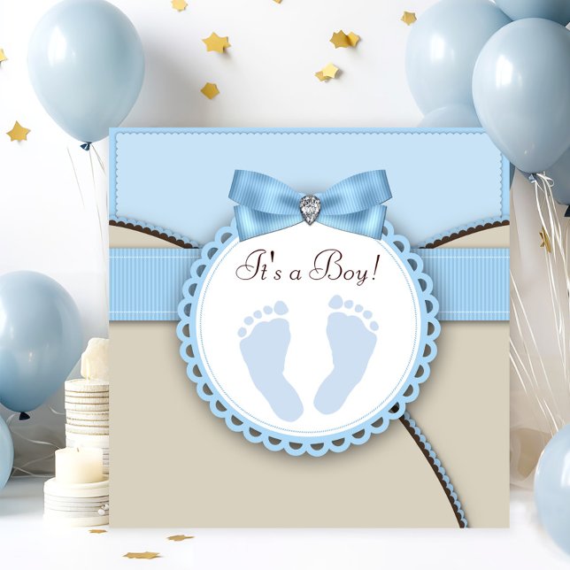 Invitation Baby shower d'empreinte Brown et bleue (Créateur téléchargé)