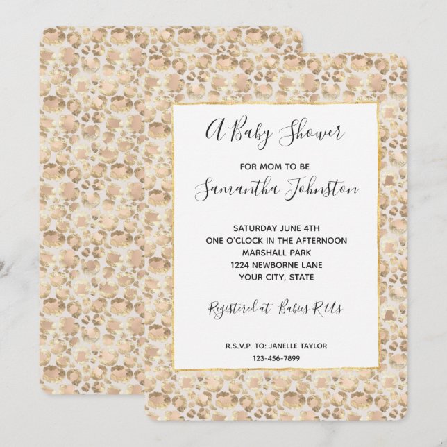 Invitation Baby shower d'Empreinte de léopard Chic Gold Blush (Devant / Derrière)