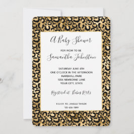 Invitation Baby shower d'Empreinte de léopard en or noir