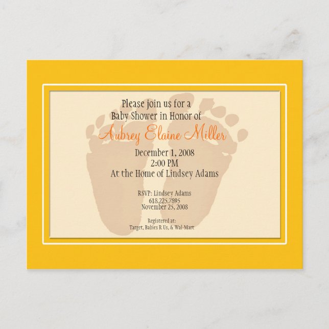Invitation Baby shower d'empreinte jaune (Devant)