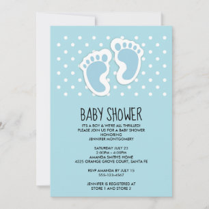 Invitation Baby shower d'empreintes de bébé bleu mou