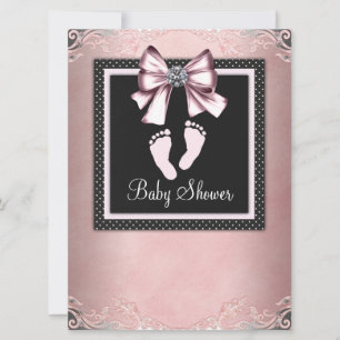 Invitation Baby shower d'empreintes rose noire