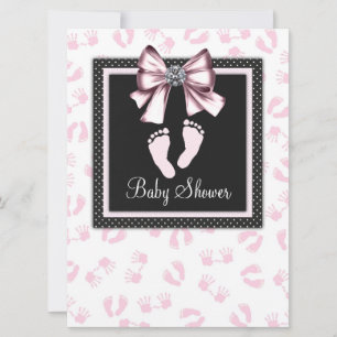 Invitation Baby shower d'empreintes rose noire