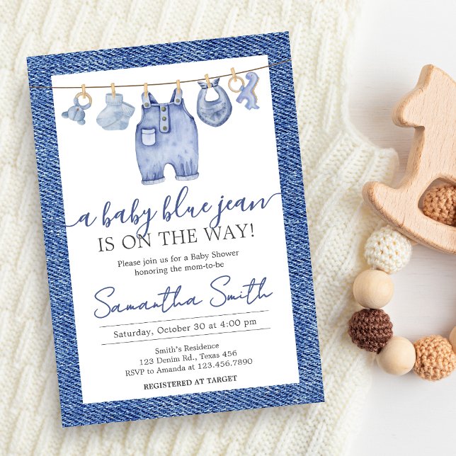 Invitation Baby shower Denim Baby Blue Jean (Blue Jean Denim Baby Shower Invitation)