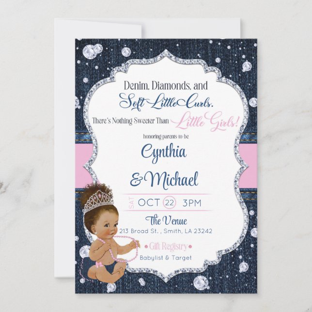 Invitation Baby shower Denim & Diamonds (Devant)