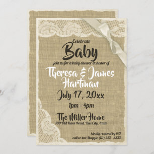 Invitation Baby shower dentelle et burlap