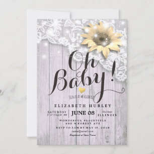 Invitation Baby shower dentelle tournesol grange bois String 