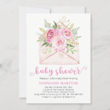 Baby shower d'enveloppes florales rose Aquarelle