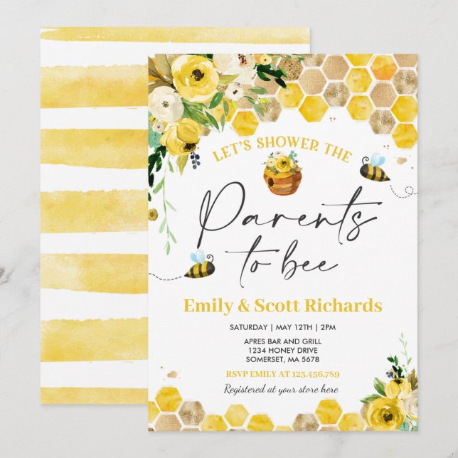 Invitation Baby shower Des Abeilles Parents Neutres Pour Être (Devant / Derrière)