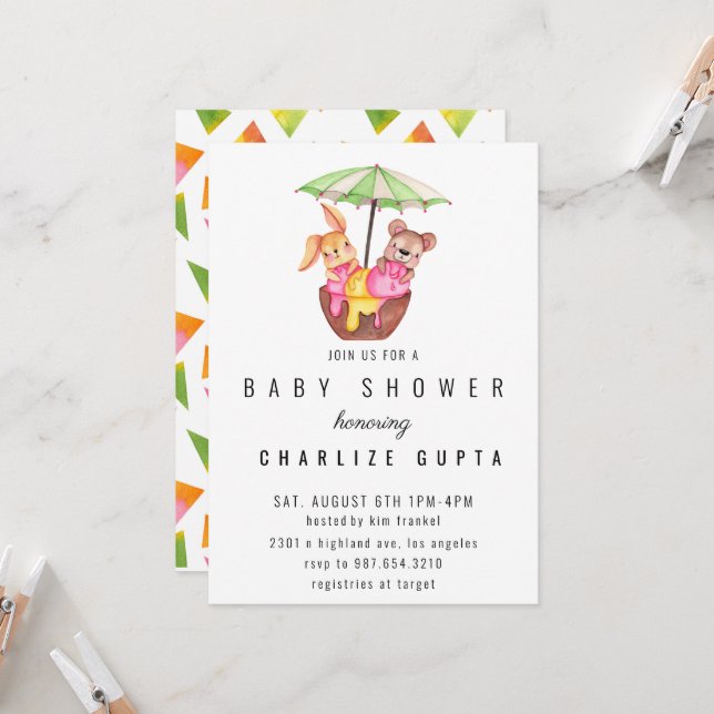 Invitation Baby shower des amis de la crème glacée (Devant/Arrière en situation)