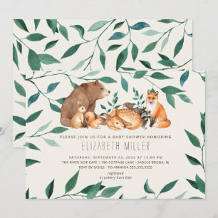 Invitation Baby shower des amis des animaux de la forêt
