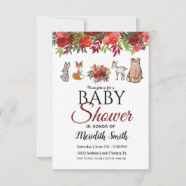 Invitation Baby shower des animaux boisés floraux de Bourgogn