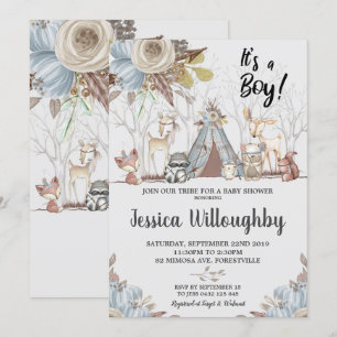 Invitation Baby shower des animaux de bois de la tribu Baby B