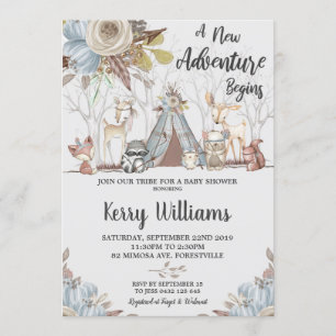 Invitation Baby shower des animaux de bois de la tribu Baby B