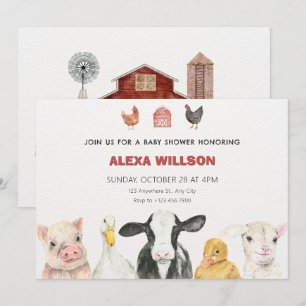 Invitation Baby shower des animaux de ferme